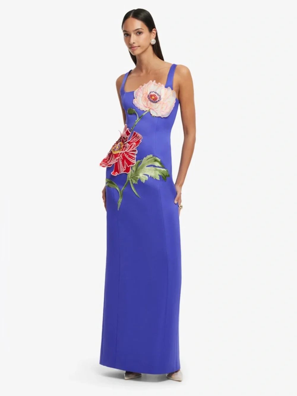 LEO LIN Adelina Maxi Dress Lapis Blue Floral Appliqué Gown Size 2 NWT - Picture 2 of 6